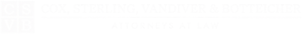 Logo with the text COX, STERLING, VANDIVER & BOTTEIGHER above a horizontal line, and ATTORNEYS AT LAW below. On the left, four boxes contain the letters C, S, V, and B.